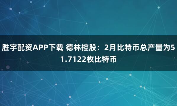 胜宇配资APP下载 德林控股：2月比特币总产量为51.7122枚比特币